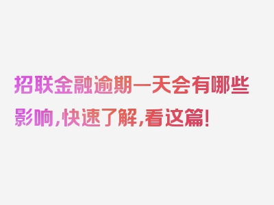 招联金融逾期一天会有哪些影响，快速了解，看这篇！