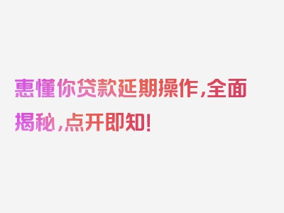 惠懂你贷款延期操作，全面揭秘，点开即知！