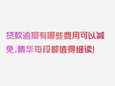 贷款逾期有哪些费用可以减免，精华每段都值得细读！