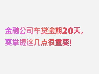 金融公司车贷逾期20天，要掌握这几点很重要！
