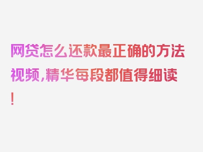 网贷怎么还款最正确的方法视频，精华每段都值得细读！
