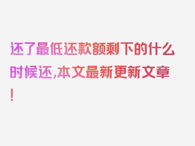 还了最低还款额剩下的什么时候还,本文最新更新文章！