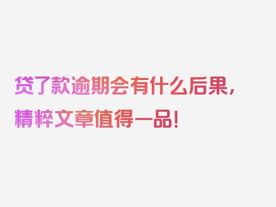 贷了款逾期会有什么后果，精粹文章值得一品！