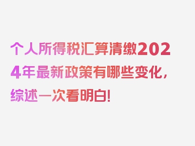 个人所得税汇算清缴2024年最新政策有哪些变化，综述一次看明白！