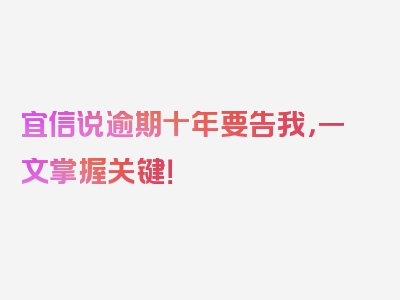 宜信说逾期十年要告我，一文掌握关键！