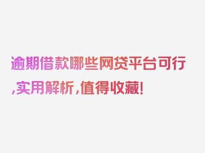 逾期借款哪些网贷平台可行，实用解析，值得收藏！