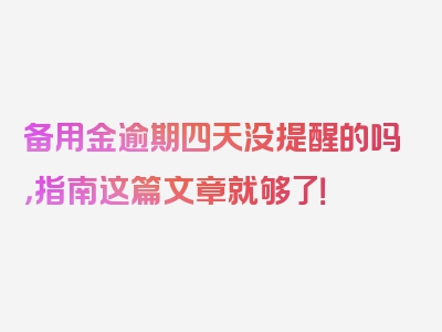 备用金逾期四天没提醒的吗，指南这篇文章就够了！