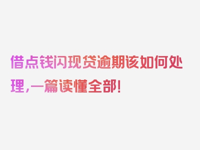 借点钱闪现贷逾期该如何处理，一篇读懂全部！