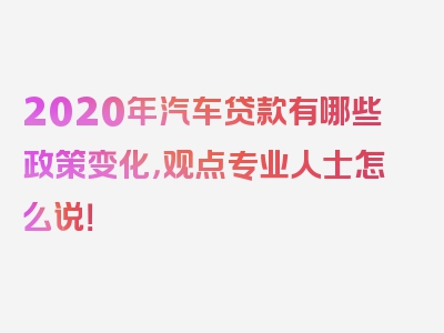 2020年汽车贷款有哪些政策变化，观点专业人士怎么说！
