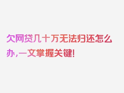 欠网贷几十万无法归还怎么办，一文掌握关键！