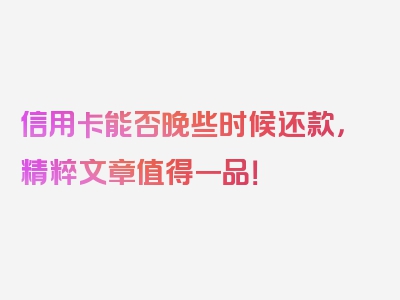信用卡能否晚些时候还款，精粹文章值得一品！