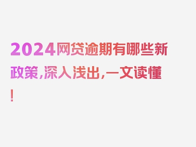 2024网贷逾期有哪些新政策，深入浅出，一文读懂！