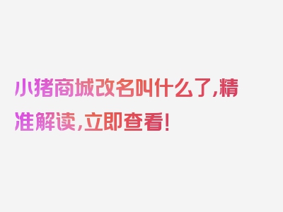小猪商城改名叫什么了，精准解读，立即查看！