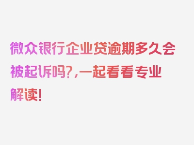 微众银行企业贷逾期多久会被起诉吗?，一起看看专业解读!