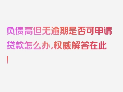 负债高但无逾期是否可申请贷款怎么办，权威解答在此！