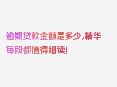 逾期贷款金额是多少，精华每段都值得细读！