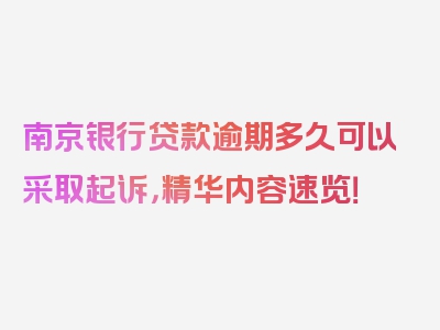南京银行贷款逾期多久可以采取起诉，精华内容速览！
