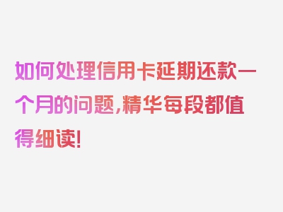 如何处理信用卡延期还款一个月的问题，精华每段都值得细读！