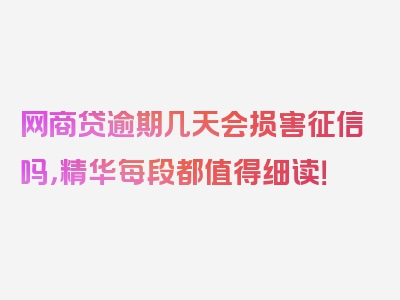 网商贷逾期几天会损害征信吗，精华每段都值得细读！