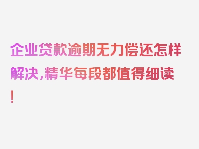 企业贷款逾期无力偿还怎样解决，精华每段都值得细读！