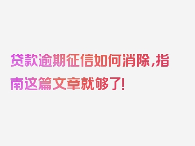 贷款逾期征信如何消除，指南这篇文章就够了！