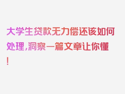 大学生贷款无力偿还该如何处理，洞察一篇文章让你懂！