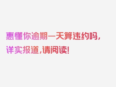 惠懂你逾期一天算违约吗，详实报道，请阅读！