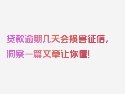 贷款逾期几天会损害征信，洞察一篇文章让你懂！
