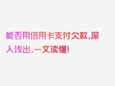 能否用信用卡支付欠款，深入浅出，一文读懂！
