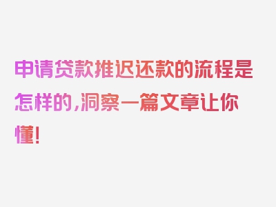 申请贷款推迟还款的流程是怎样的，洞察一篇文章让你懂！