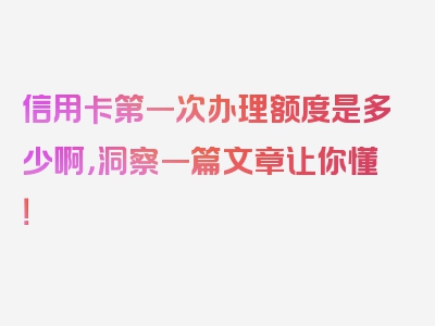 信用卡第一次办理额度是多少啊，洞察一篇文章让你懂！