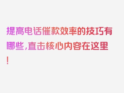 提高电话催款效率的技巧有哪些，直击核心内容在这里！