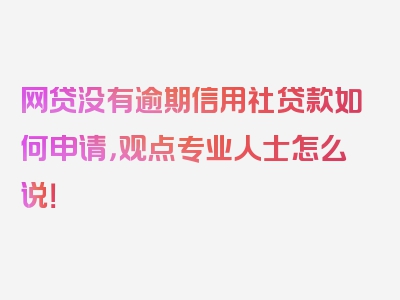 网贷没有逾期信用社贷款如何申请，观点专业人士怎么说！