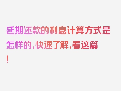 延期还款的利息计算方式是怎样的，快速了解，看这篇！