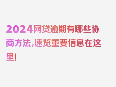 2024网贷逾期有哪些协商方法，速览重要信息在这里！