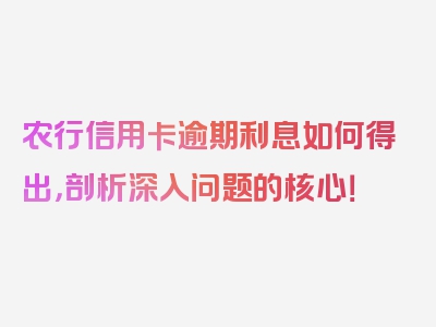 农行信用卡逾期利息如何得出，剖析深入问题的核心！