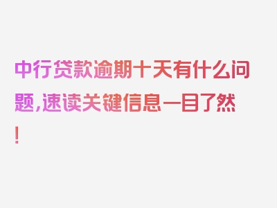 中行贷款逾期十天有什么问题，速读关键信息一目了然！