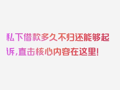 私下借款多久不归还能够起诉，直击核心内容在这里！