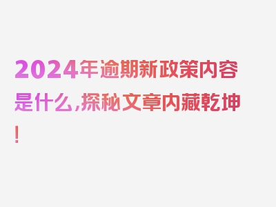 2024年逾期新政策内容是什么，探秘文章内藏乾坤！
