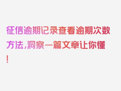 征信逾期记录查看逾期次数方法，洞察一篇文章让你懂！