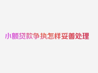小额贷款争执怎样妥善处理