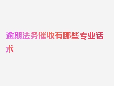 逾期法务催收有哪些专业话术