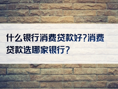 什么银行消费贷款好？消费贷款选哪家银行？