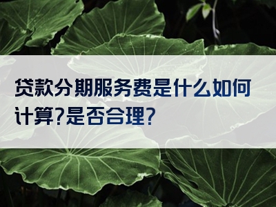 贷款分期服务费是什么如何计算？是否合理？