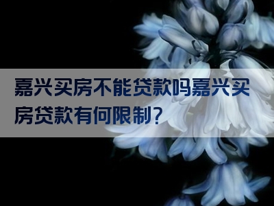 嘉兴买房不能贷款吗嘉兴买房贷款有何限制？