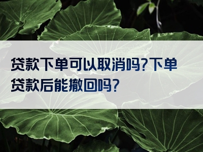 贷款下单可以取消吗？下单贷款后能撤回吗？