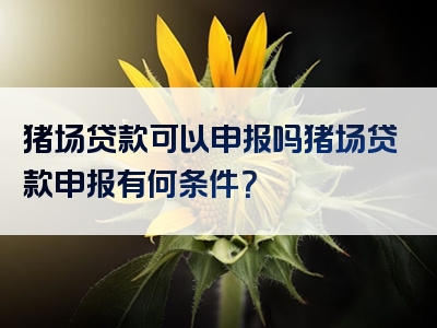 猪场贷款可以申报吗猪场贷款申报有何条件？